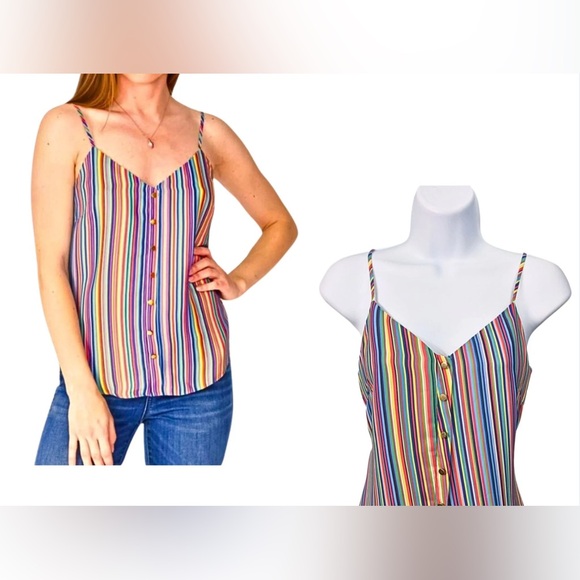 Revolve AMANDA UPRICHARD Rainbow Striped Gold Button Aiden Cami Size M - Picture 1 of 10